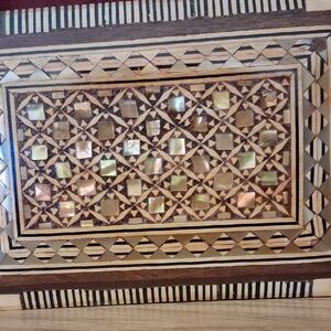 Vintage Wooden Jewelry Box with Mother of Pearl Inlay